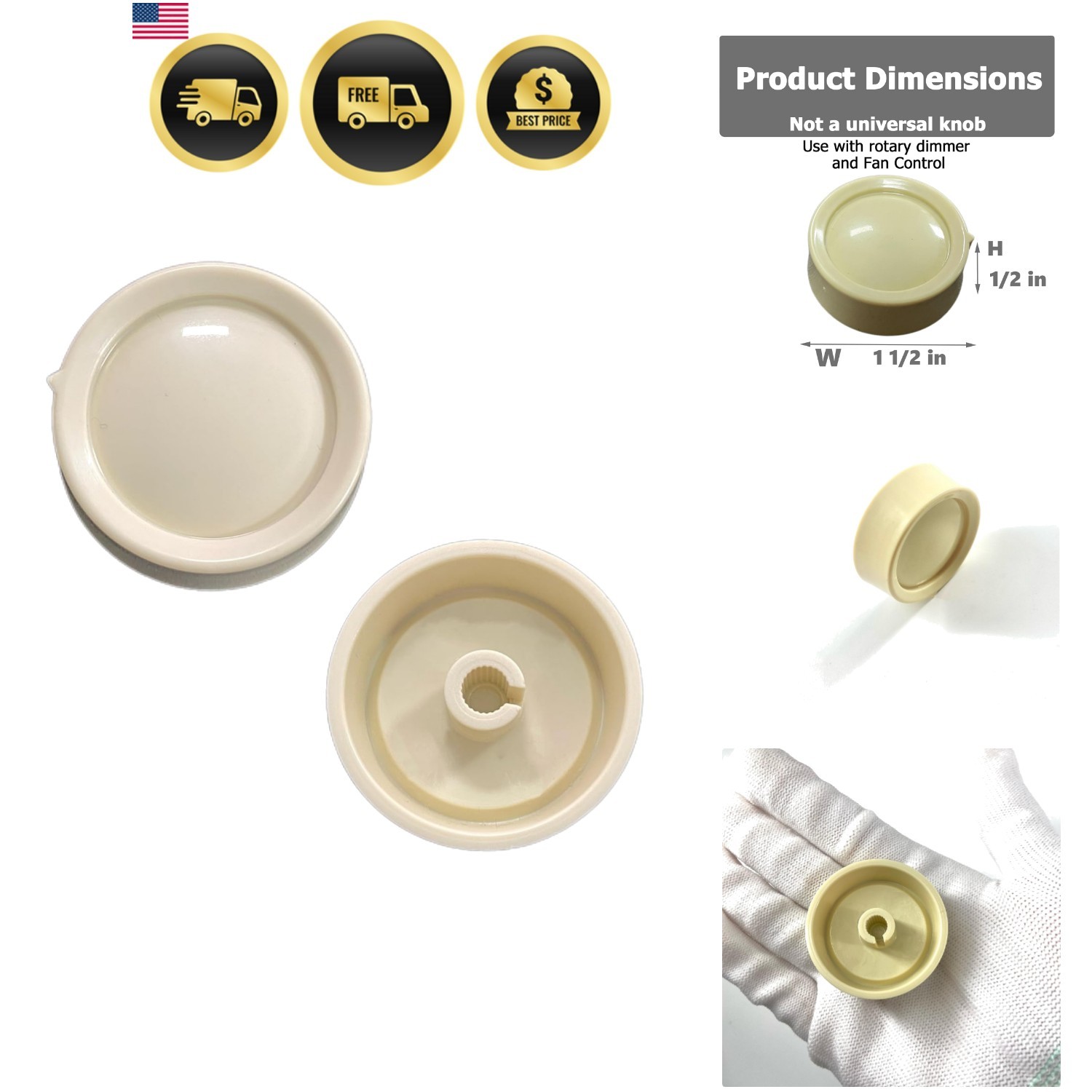 2 PCS Rotary Dimmer Knob Replacement for Rotary Dimmer Switch,Fan Control,Ivory gallery