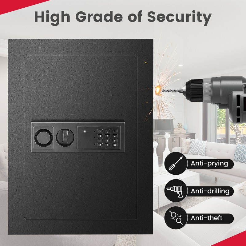 Wall Safe Box, Electronic Flat Wall Safe with Digital Keypad & 2 Emergency Keys gallery