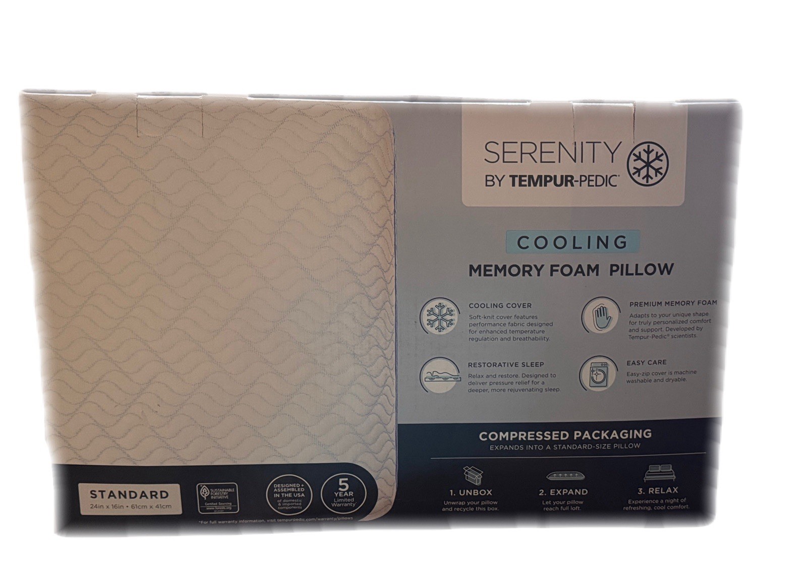 Tempur-Pedic Serenity COOLING Memory Foam Pillow Standard 24x16 Inch gallery