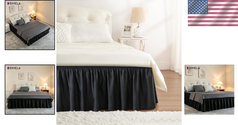 Adjustable Elastic Dust Ruffle for Queen Beds, Black gallery