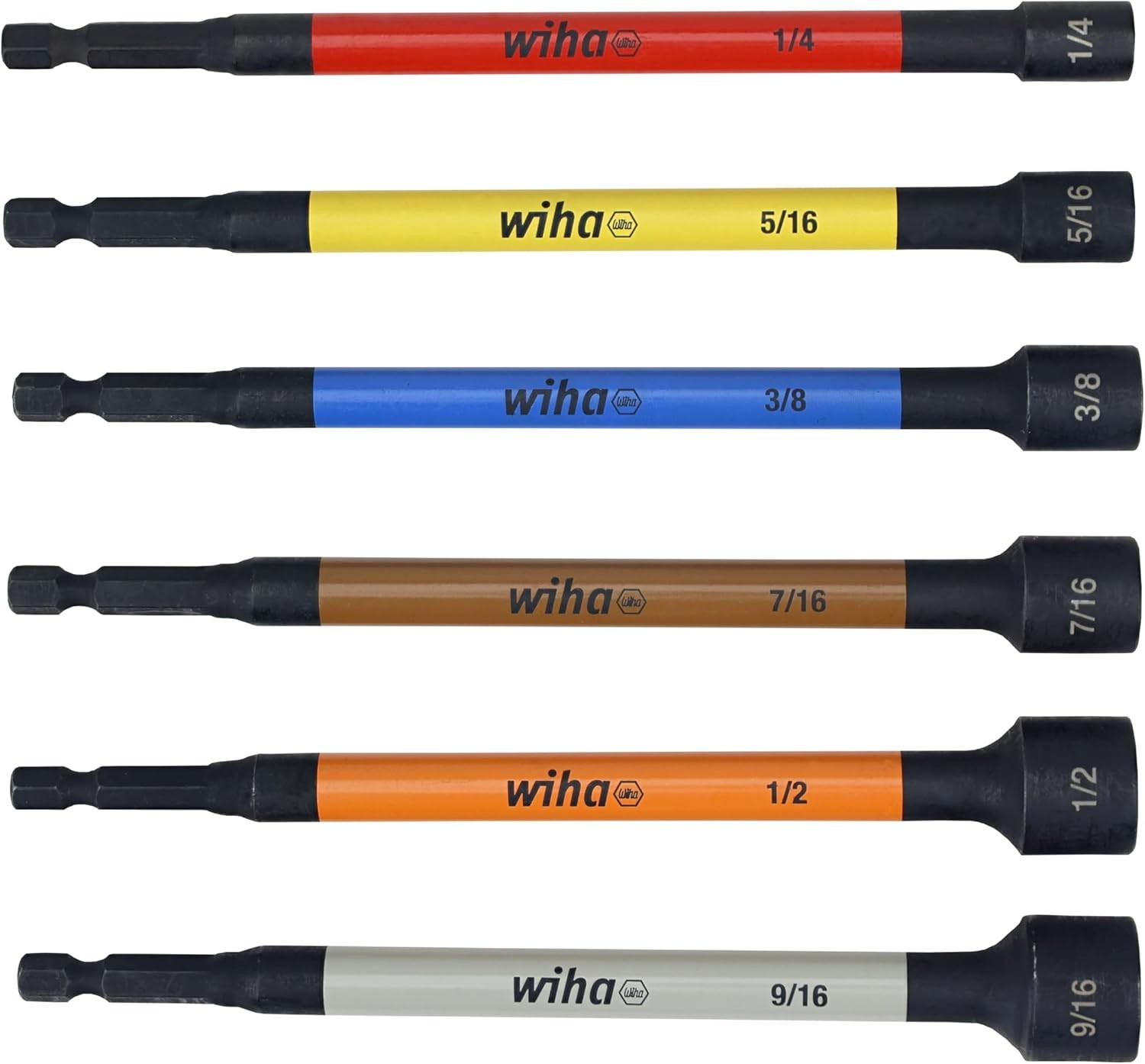 WIHA 70486 MAGNETIC NUT SETTER SET, 6 PIECE SAE, COLOR CODED, 1/4-INCH HEX DRIVE gallery
