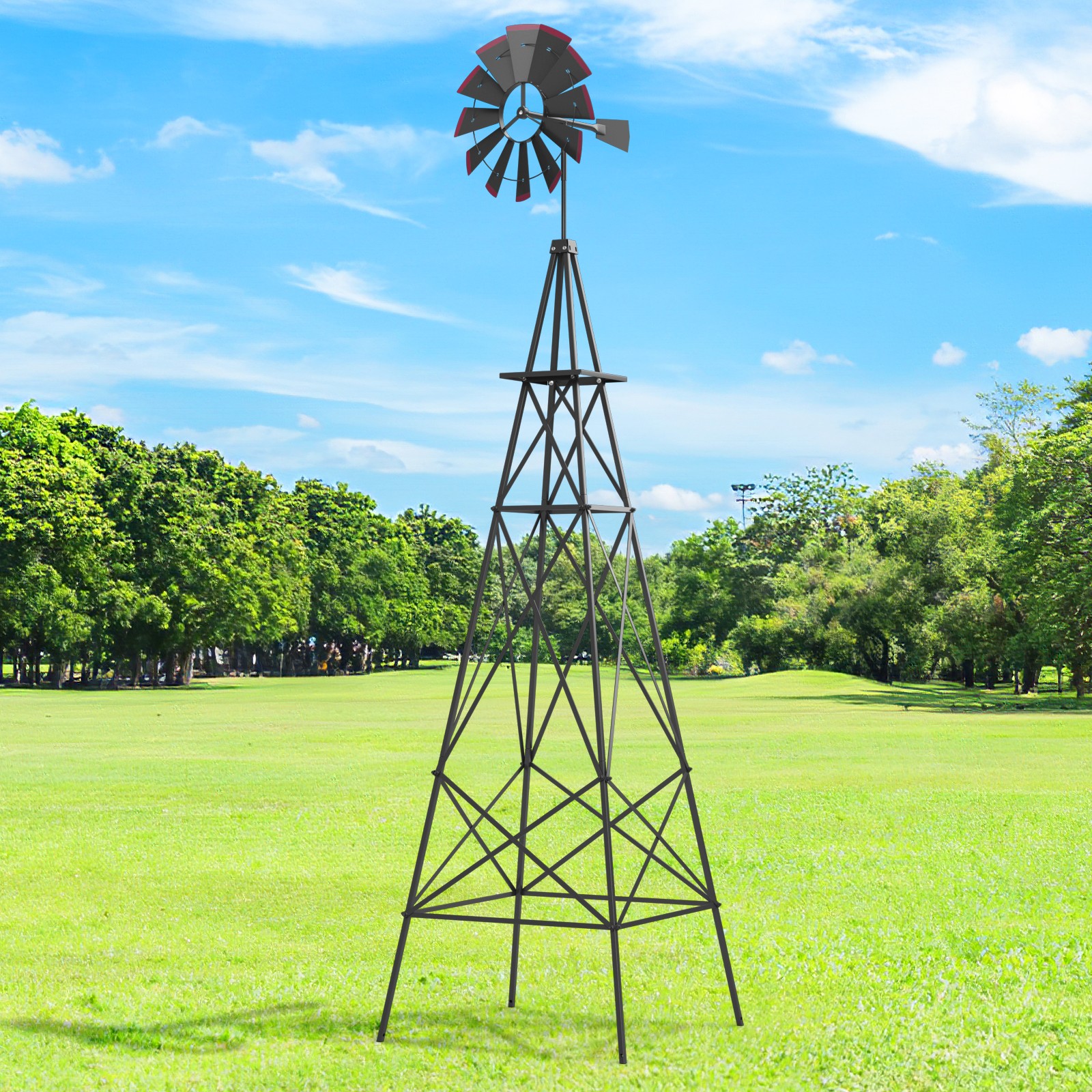 8 ft All-Weather Metal Wind Mill w/ 4 Support Legs 4 Ground Stakes Included gallery