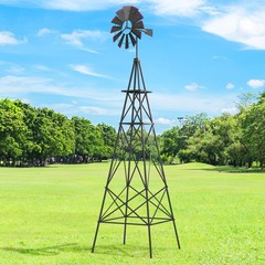 8 ft All-Weather Metal Wind Mill w/ 4 Support Legs 4 Ground Stakes Included