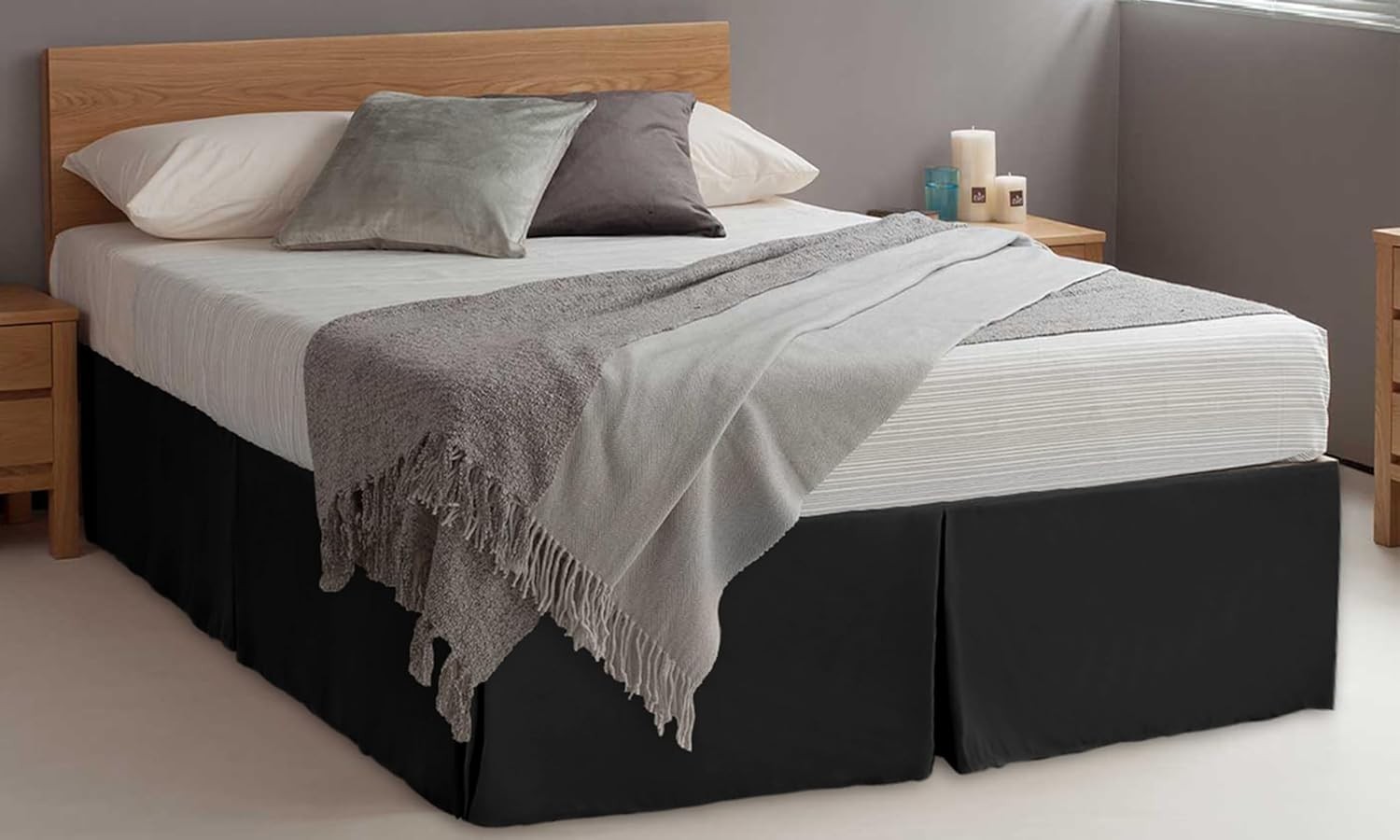 LDC LUX Decor Collection Premium Queen Bedskirt Black New In Package 60"x80"x14" gallery