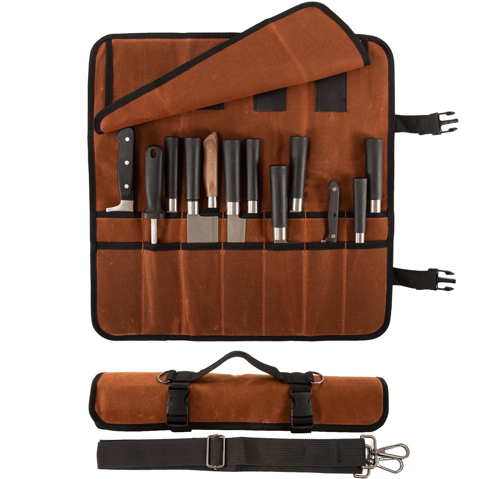 Chef Knife Roll Bag, Waxed Canvas chef bag with 18 Slots Cutlery Knives Holde... gallery