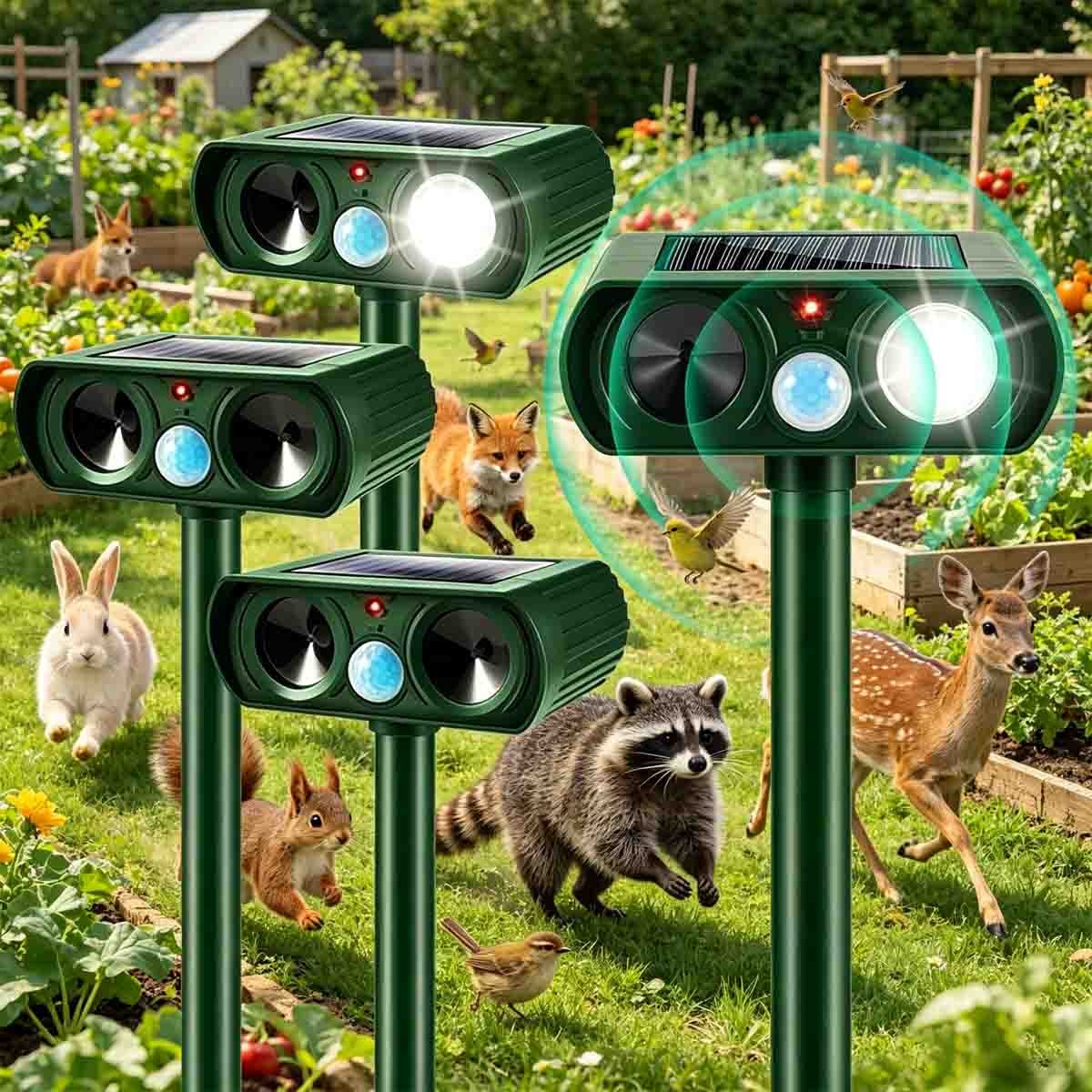 4 Pack 2026 Upgraded Solar Ultrasonic Animal Repellent Dog Skunk Deer Raccoon gallery