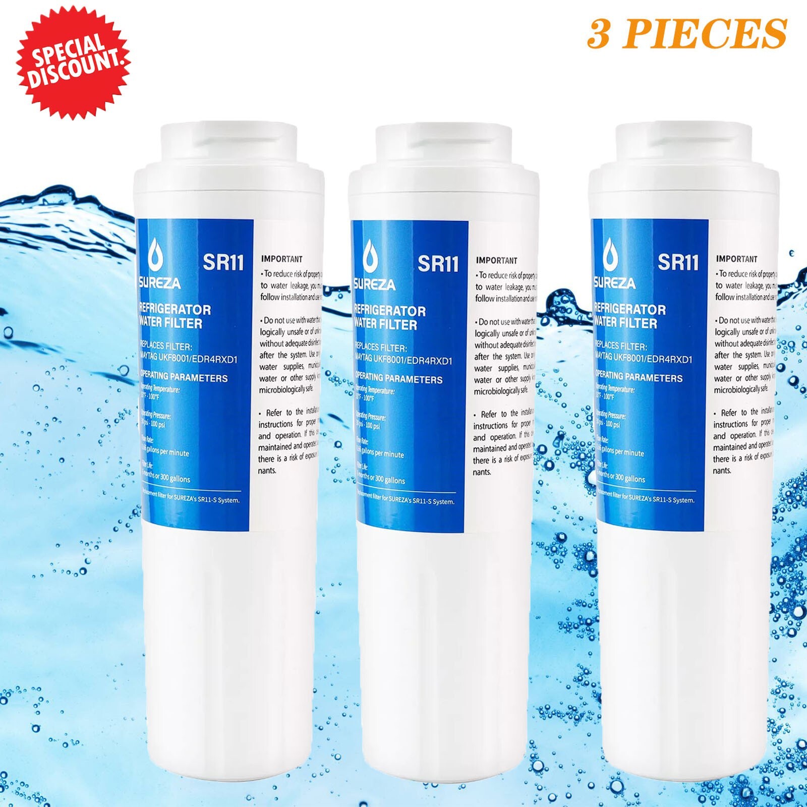 UKF8001 Refrigerator Water Filter replacement for Maytag UKF8001AXX750 3 packs gallery