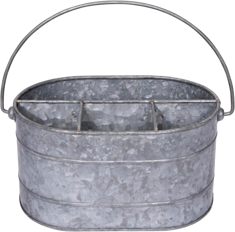 Creative Co-op Farmhouse Galvanized Metal Storage Caddy with 4 Compartments and
