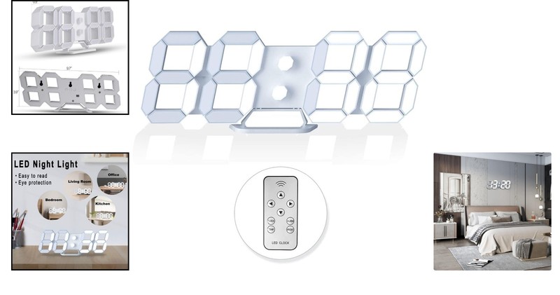 Elegant 3D LED Digital Wall Clock with Remote - Adjustable Brightness 9.7" gallery