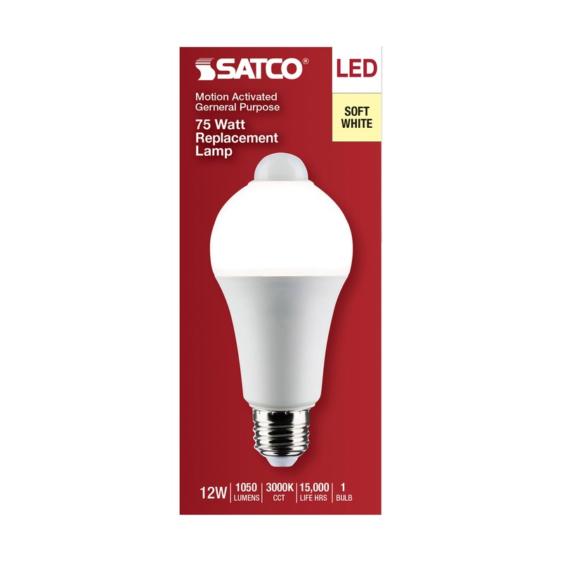 Motion Sensor Activated Light Bulb LED 120V 12W =75W A19 E26 3000K Soft White gallery