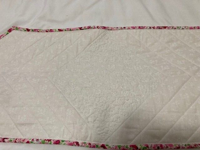 Spring, Summer Flowered Quilted Table Runner 13x36 inches pink/white Var 2 gallery