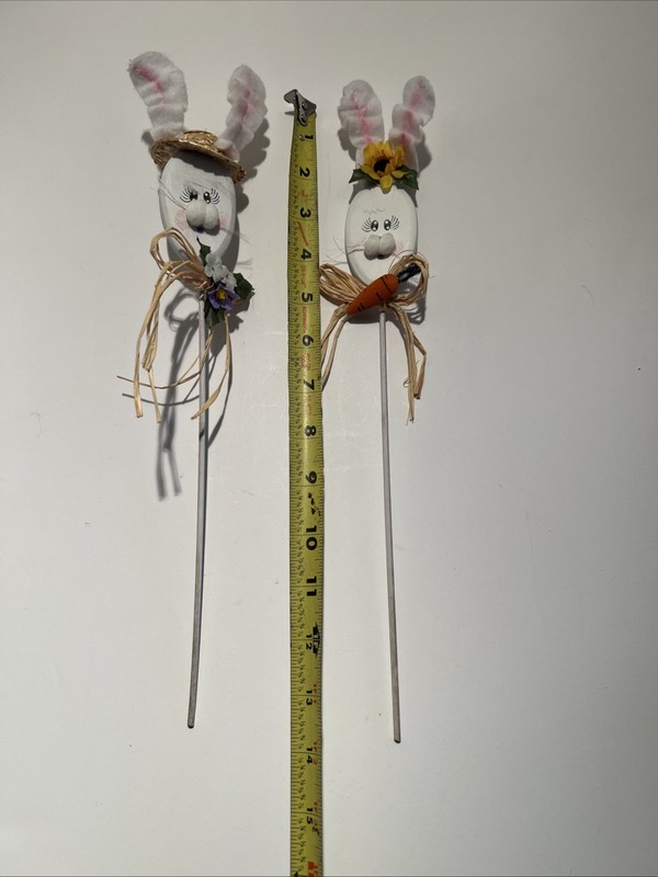 2- Handmade Easter Bunny Plant Stakes Arrangement Egg Bunnies Mr&Mrs Rabbits gallery