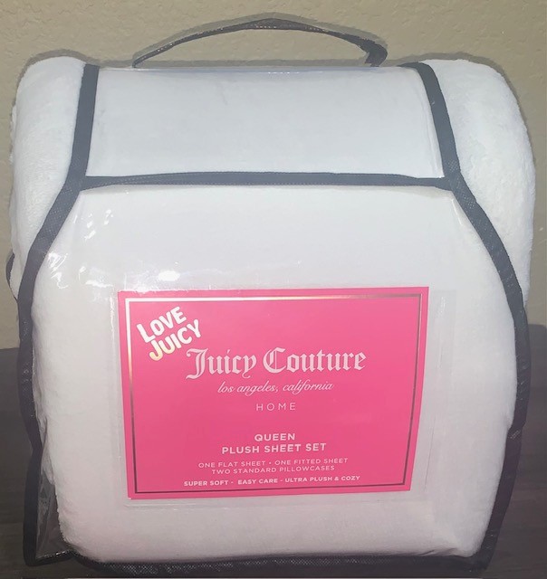 Juicy Couture 4-piece QUEEN White Plush Sheet Set Soft &Cozy