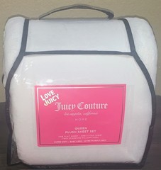 Juicy Couture 4-piece QUEEN White Plush Sheet Set Soft &Cozy