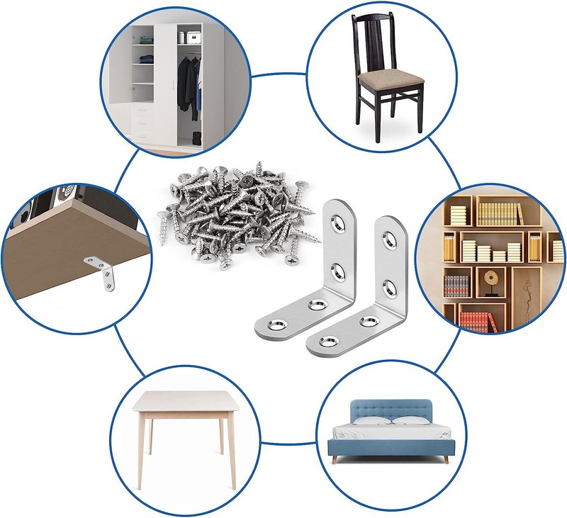 20 Pcs L Bracket Corner Brace Sets Silver Stainless Steel 90 Degree Right Angle gallery