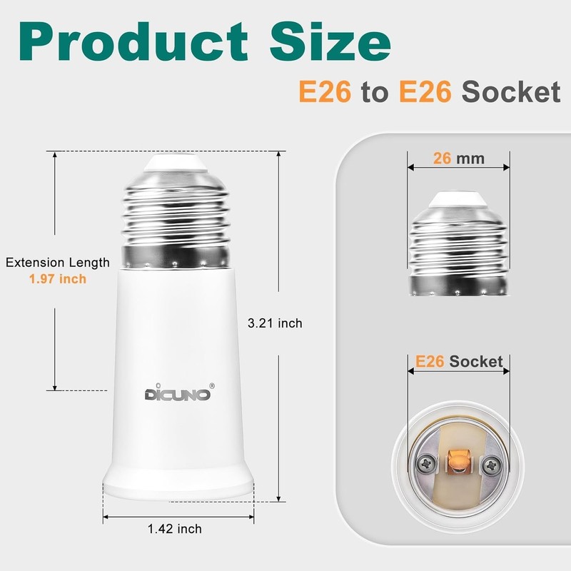 E26 Socket Extender, E26 Standard Medium Base Lamp Bulb Socket Adapter of 5CM... gallery