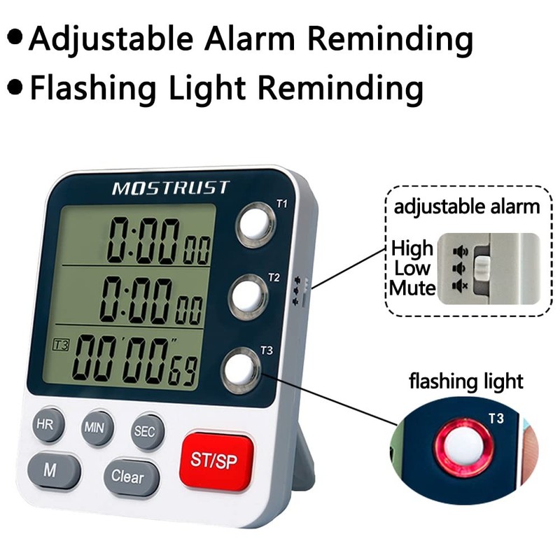 MOSTRUST Digital Dual Kitchen Timer, 3 Channels Countdown Triple Timer for Co... gallery