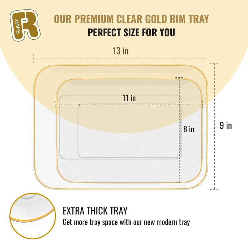 3 Pack Plastic Serving Trays for Party - Gold Serving Tray 8 by 11 Inch - Heavy gallery