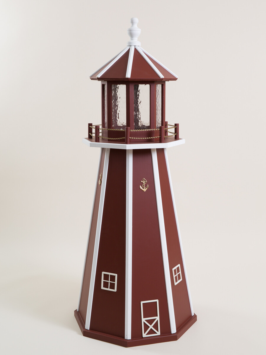 WOOD LIGHTHOUSE- Red w/ White Trim w/Light in 3 FT, 4 FT, or 5 FT - Amish Made gallery