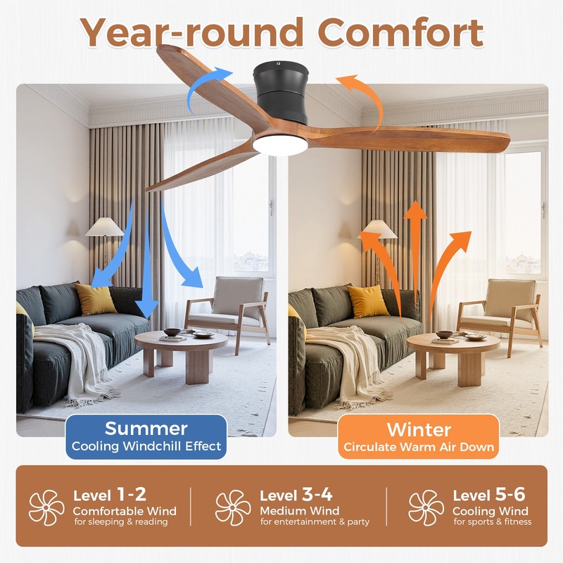 Low Profile Ceiling Fan with Light & Remote Control & 3 Wood Blade 3CCT Dimmable gallery