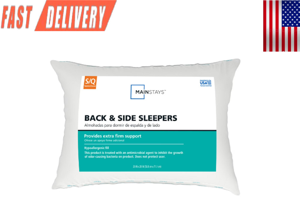 Mainstays Back & Side Sleeper Bed Pillow, Standard/Queen - Extra Firm Support