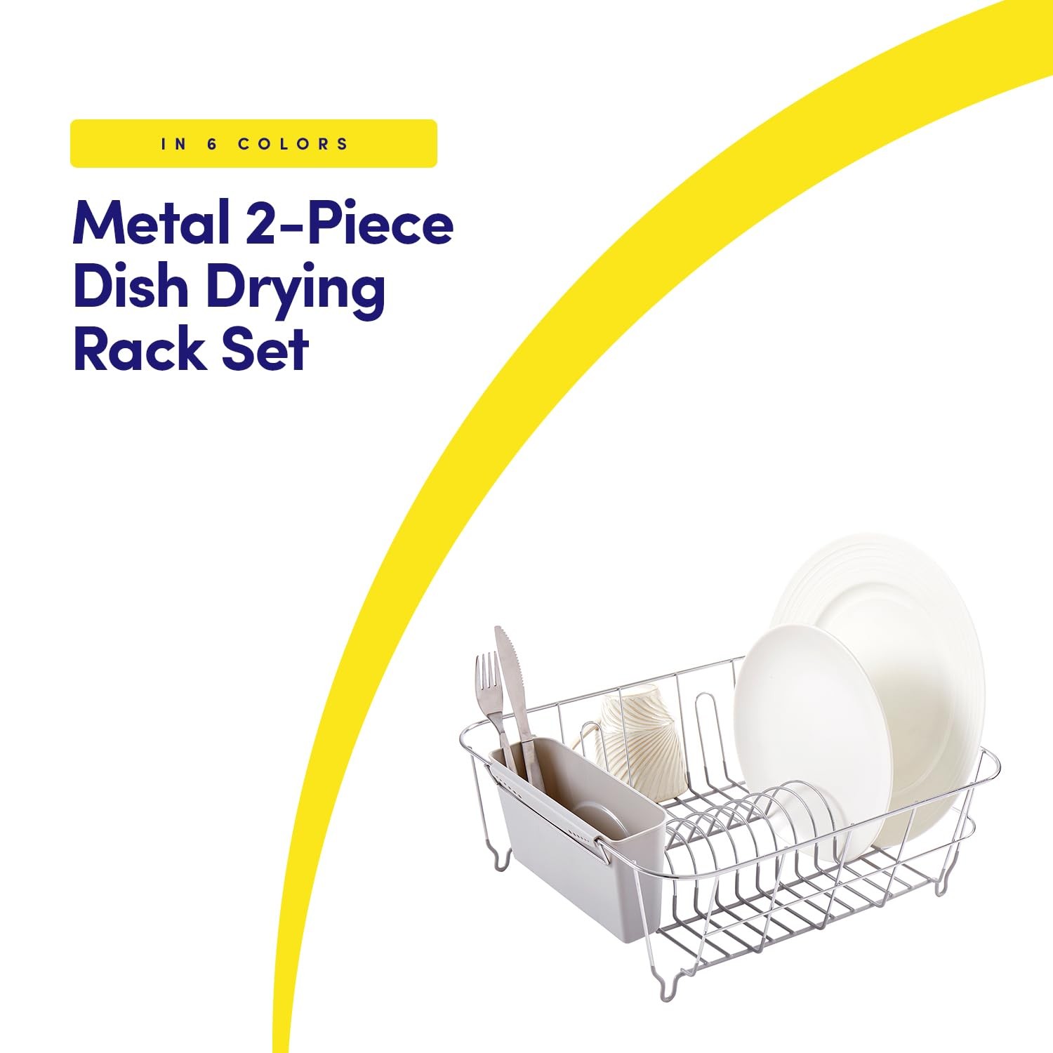 Dish Drying Rack & Cutlery Holder 2 Piece Set - Compact Sink-Fitting Dish Draine gallery
