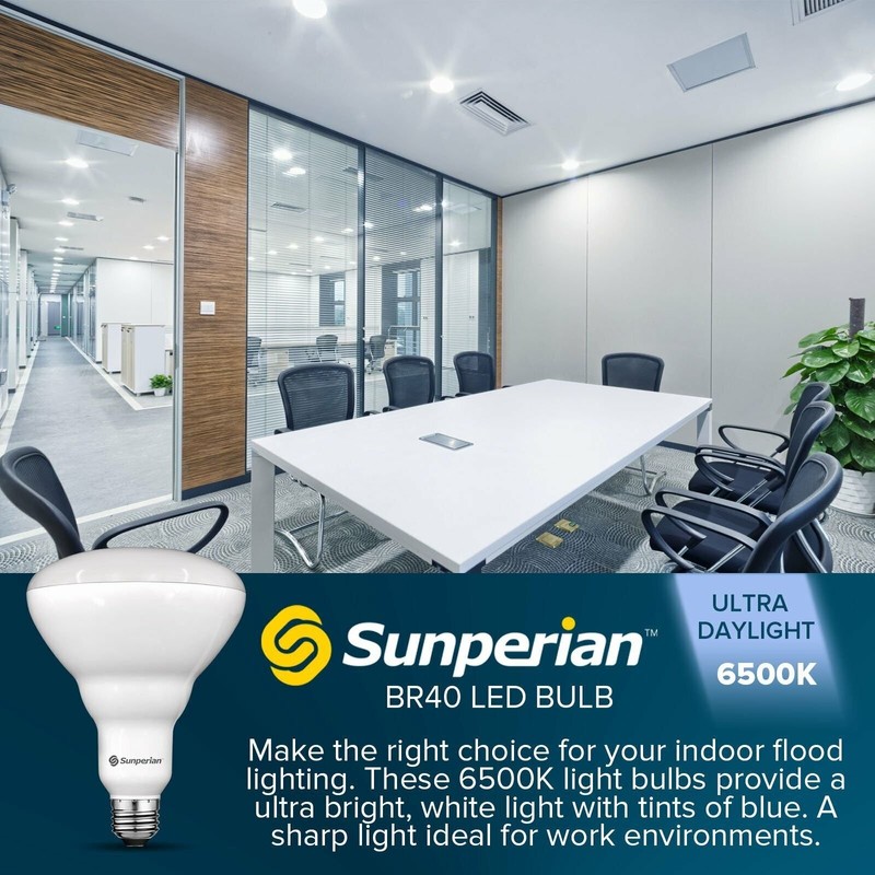 Sunperian 6 Pack BR40 LED Flood Light Bulb 13W 6500K Ultra Daylight 1400lm E26 gallery