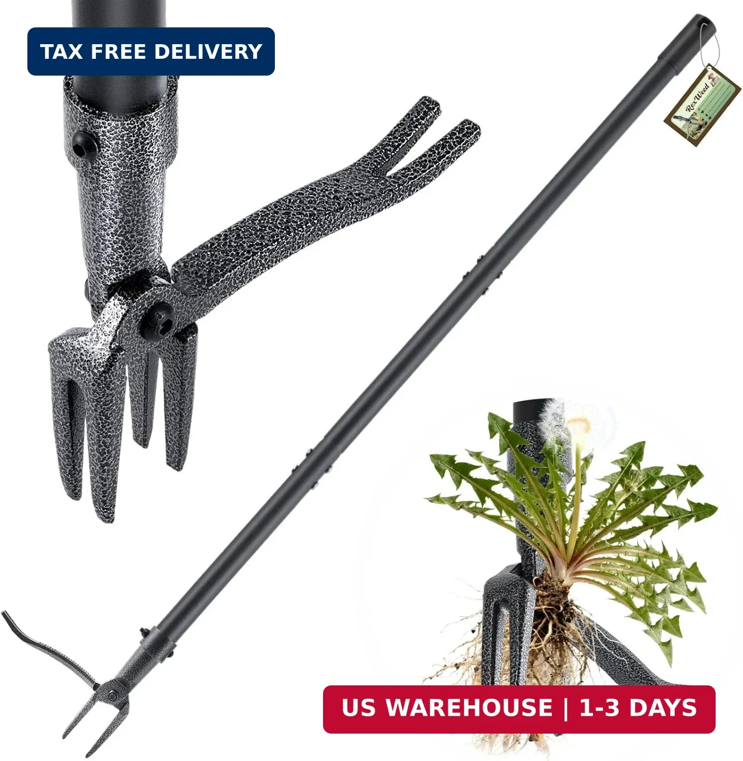 Stand Up Weed Puller Tool, 46" Adjustable All-Metal Long Handle Weeder with 4-Cl gallery