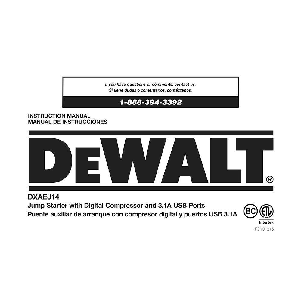 DEWALT DXAEJ14 Instruction Manual—NEW BRAND NEW, FACTORY BAG, INSTRUCTION MANUAL gallery