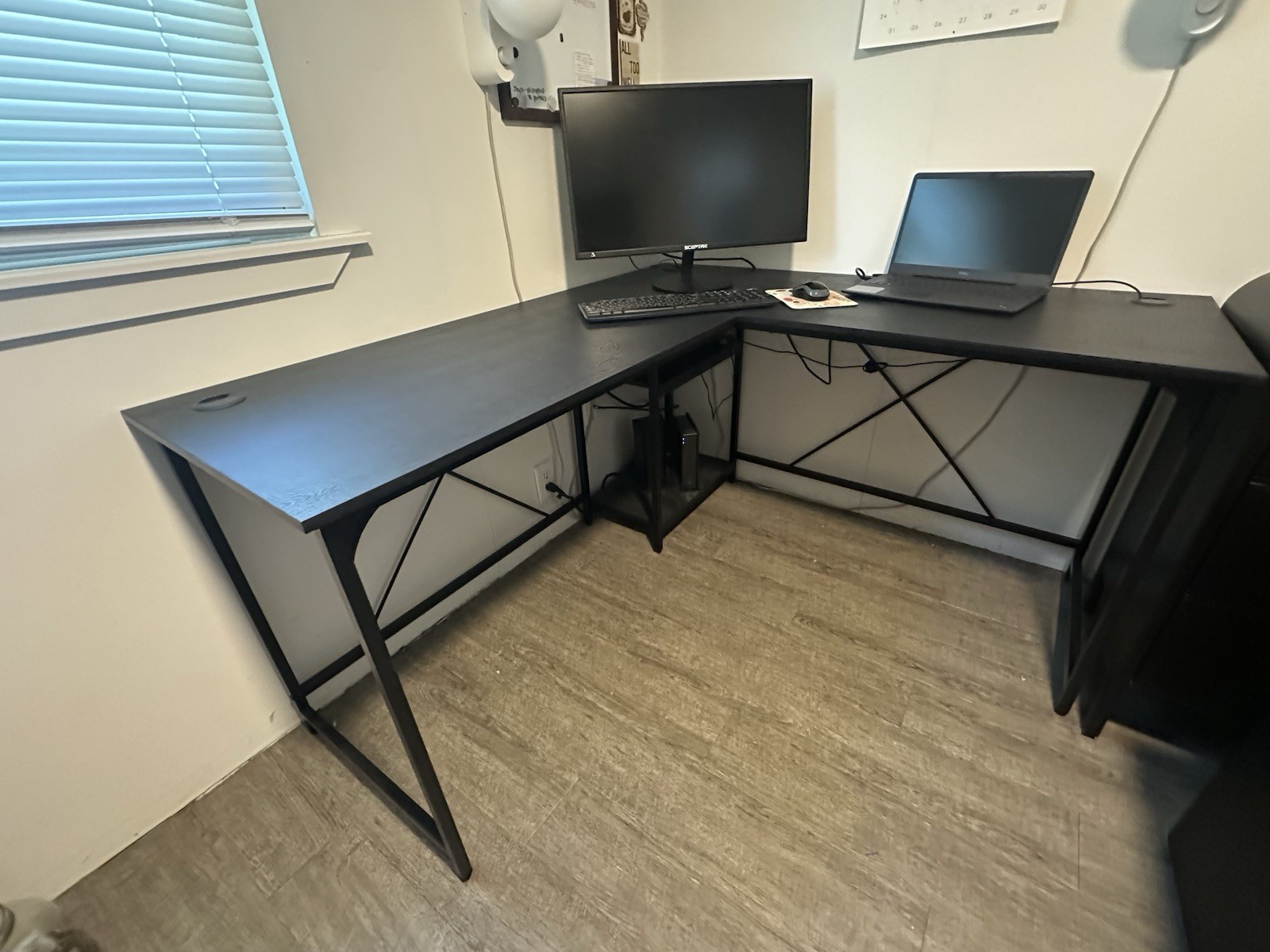 Two-Way Convertible Desk with Storage Shelf & Cord Management, Charcoal gallery