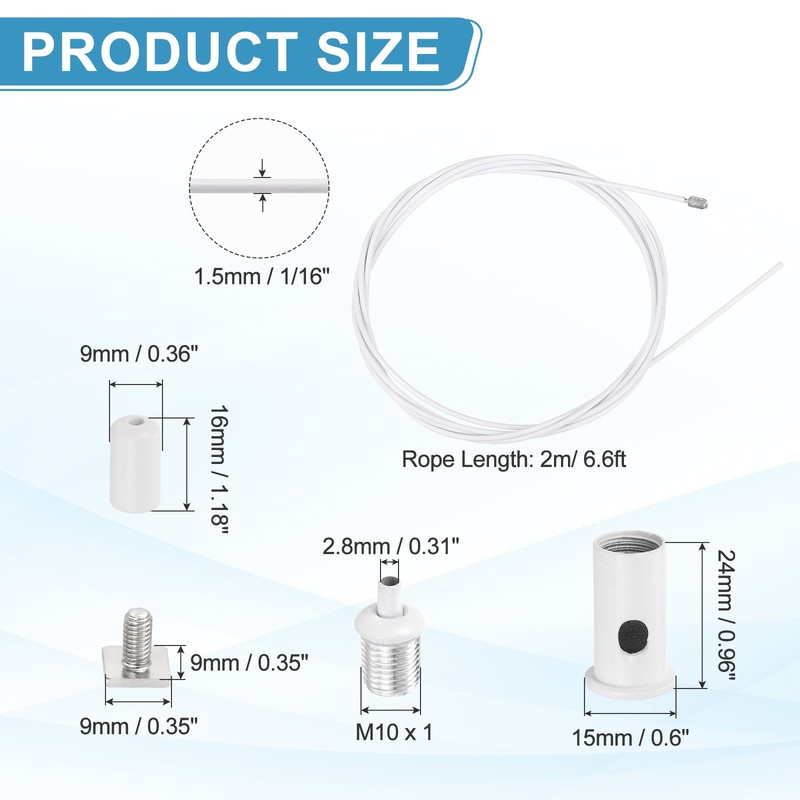 4Set 6.6ft Ceiling Hanging Wire Cable Kit with Square Mount Screw Kit, White gallery