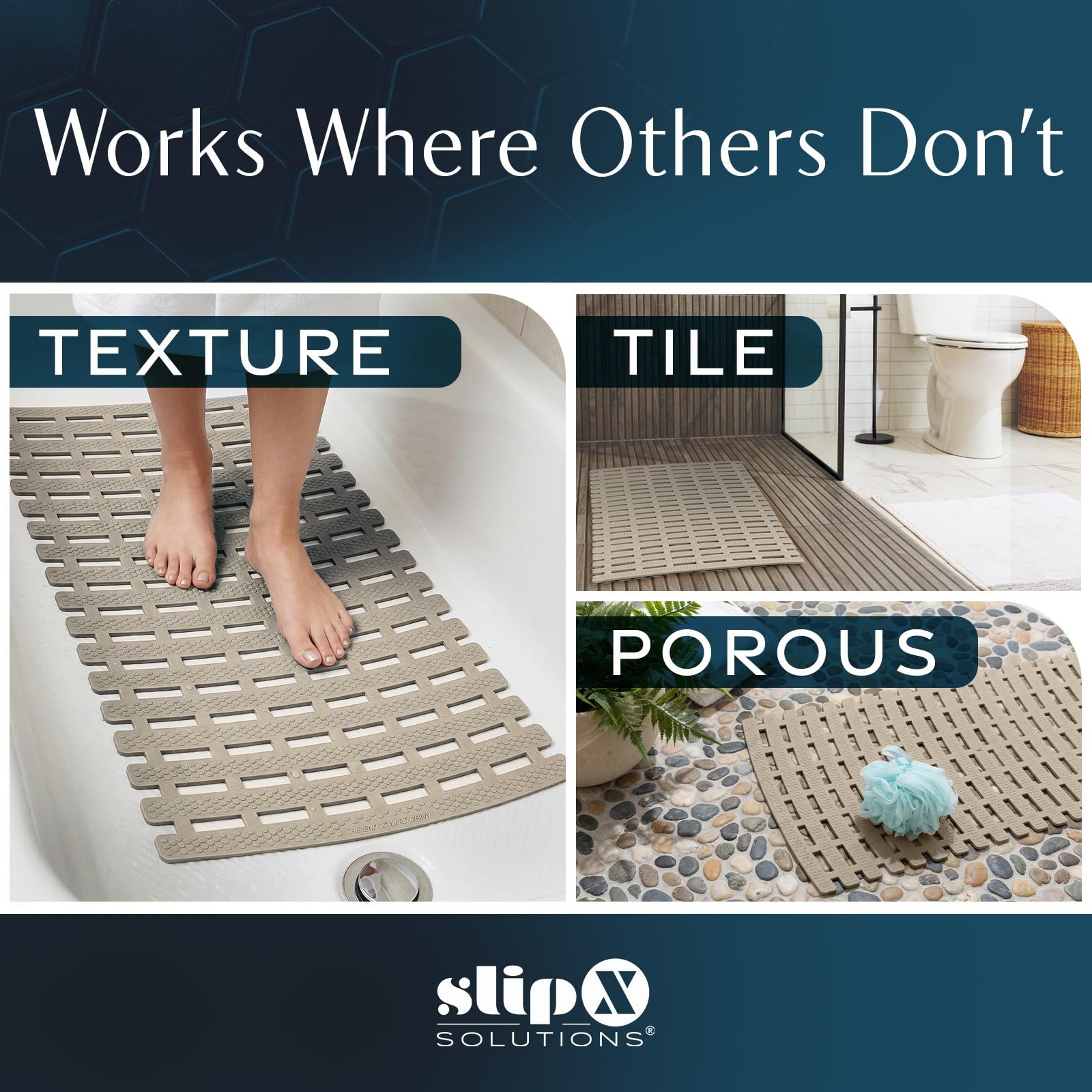 SlipX Solutions Weighted Non Slip Bath Mat for Textured Tub & Shower Surfaces, P gallery