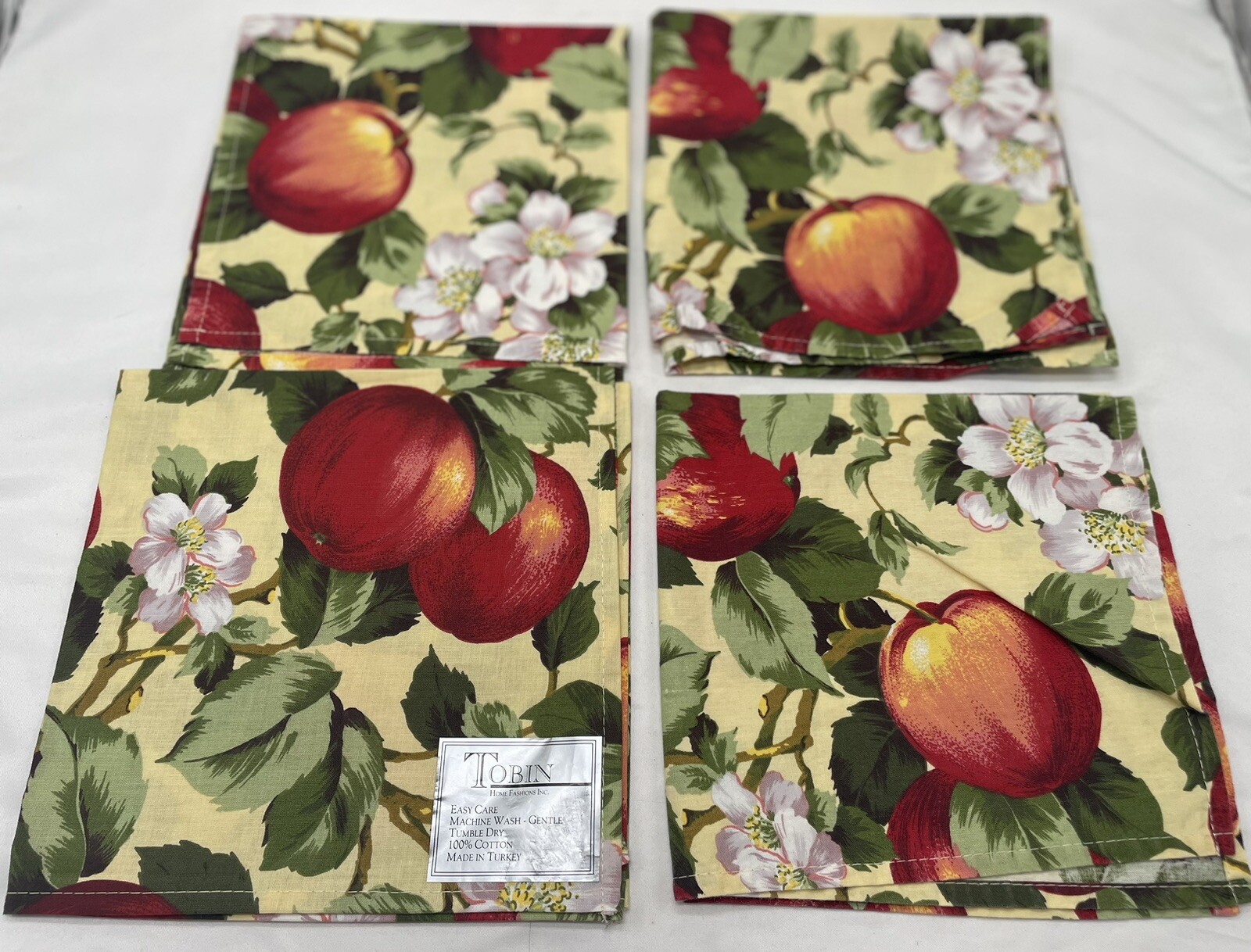 Apples Blossoms Cotton Blend Fabric Napkins Set of 4 Tobin 15”x15” gallery