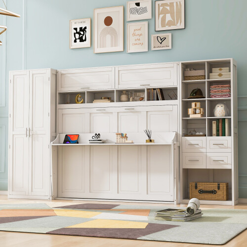 Full Queen Size Murphy Wall Bed with Closet Storage Shelves Drawers Cabinet Bed gallery