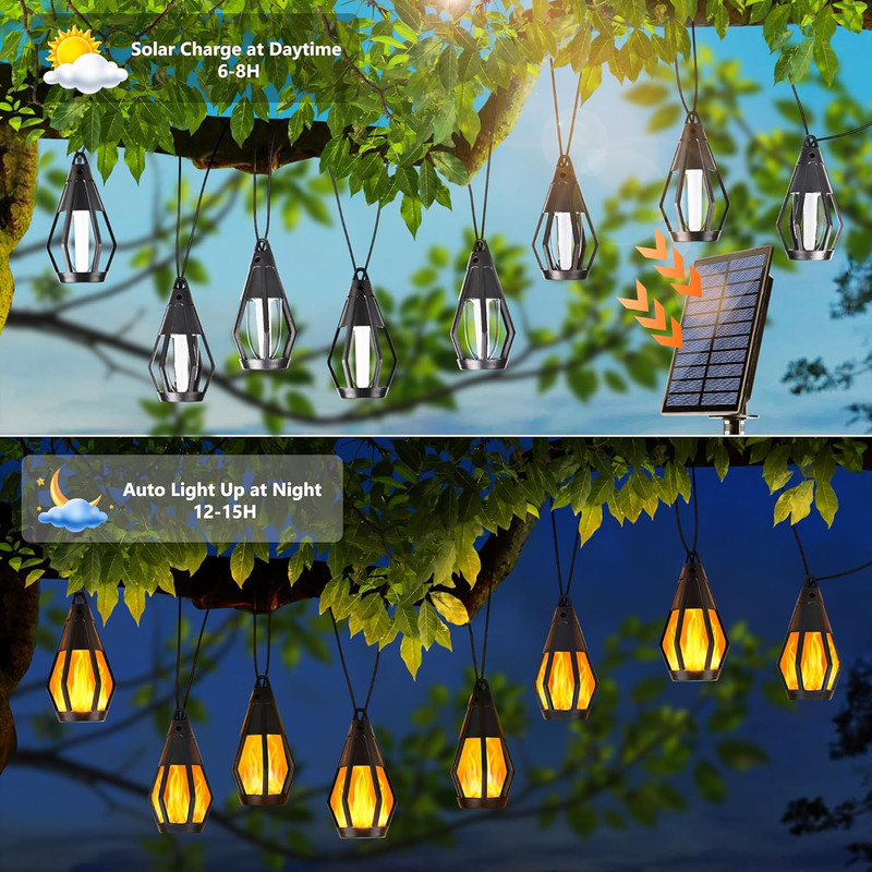 Solar String Lights for Outside, 21Ft Patio Lights with 10 Flickering Flame Ligh gallery