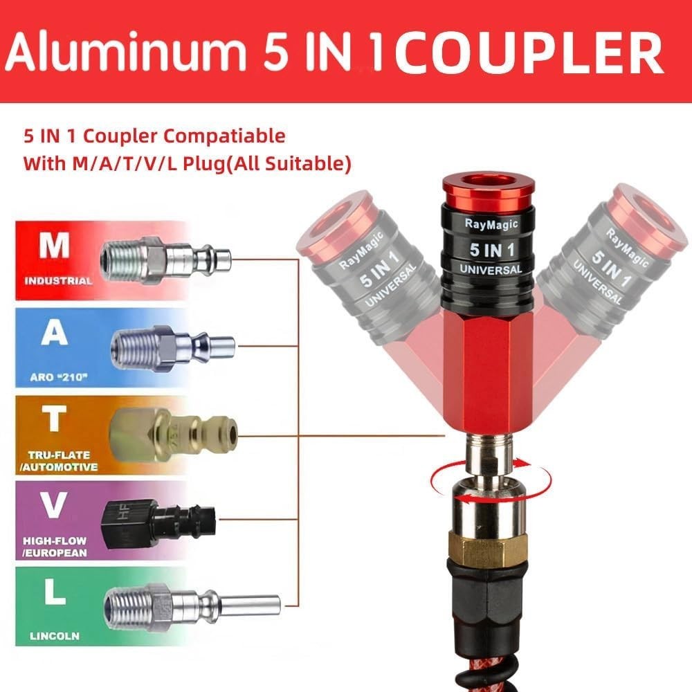 5 In 1 Universal Quick Industrial Connect Coupler 1/4" Female NPT Air Hose Fi... gallery