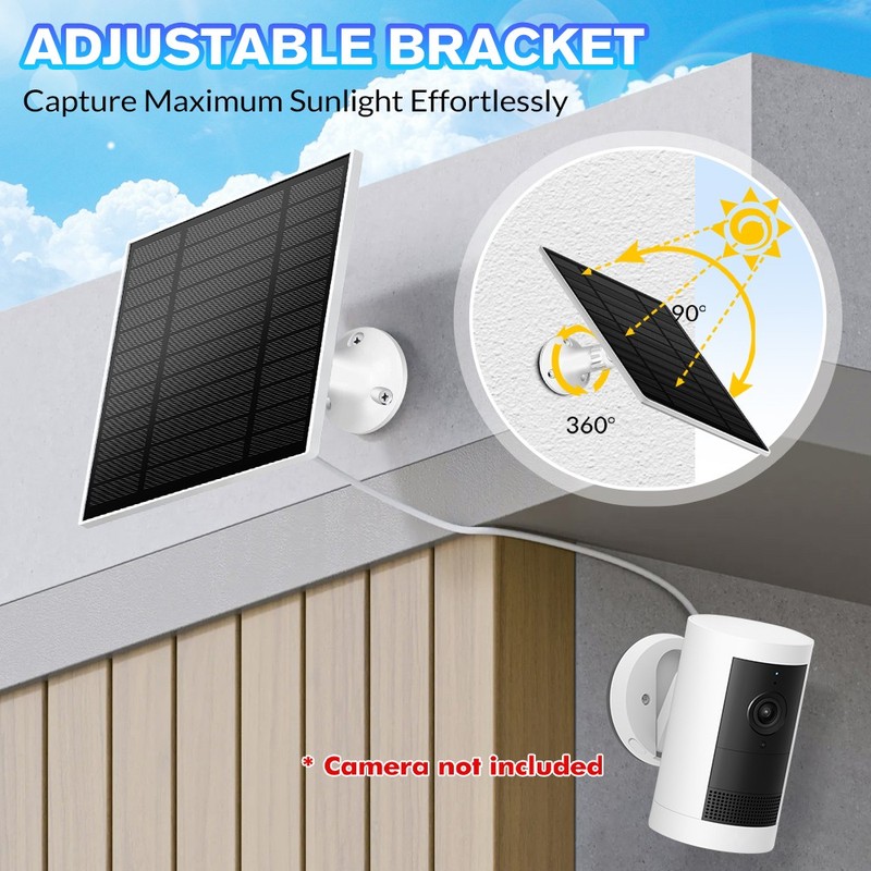 Waterproof Solar Panel Kit 5W 5V W/ Stand For Spotlight Camera Doorbell Charger gallery
