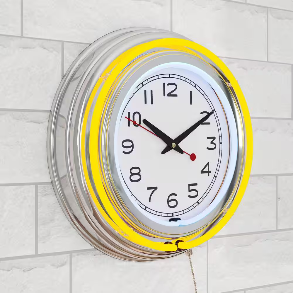 3 In. X 14 In. Yellow Double Ring Neon Clock gallery
