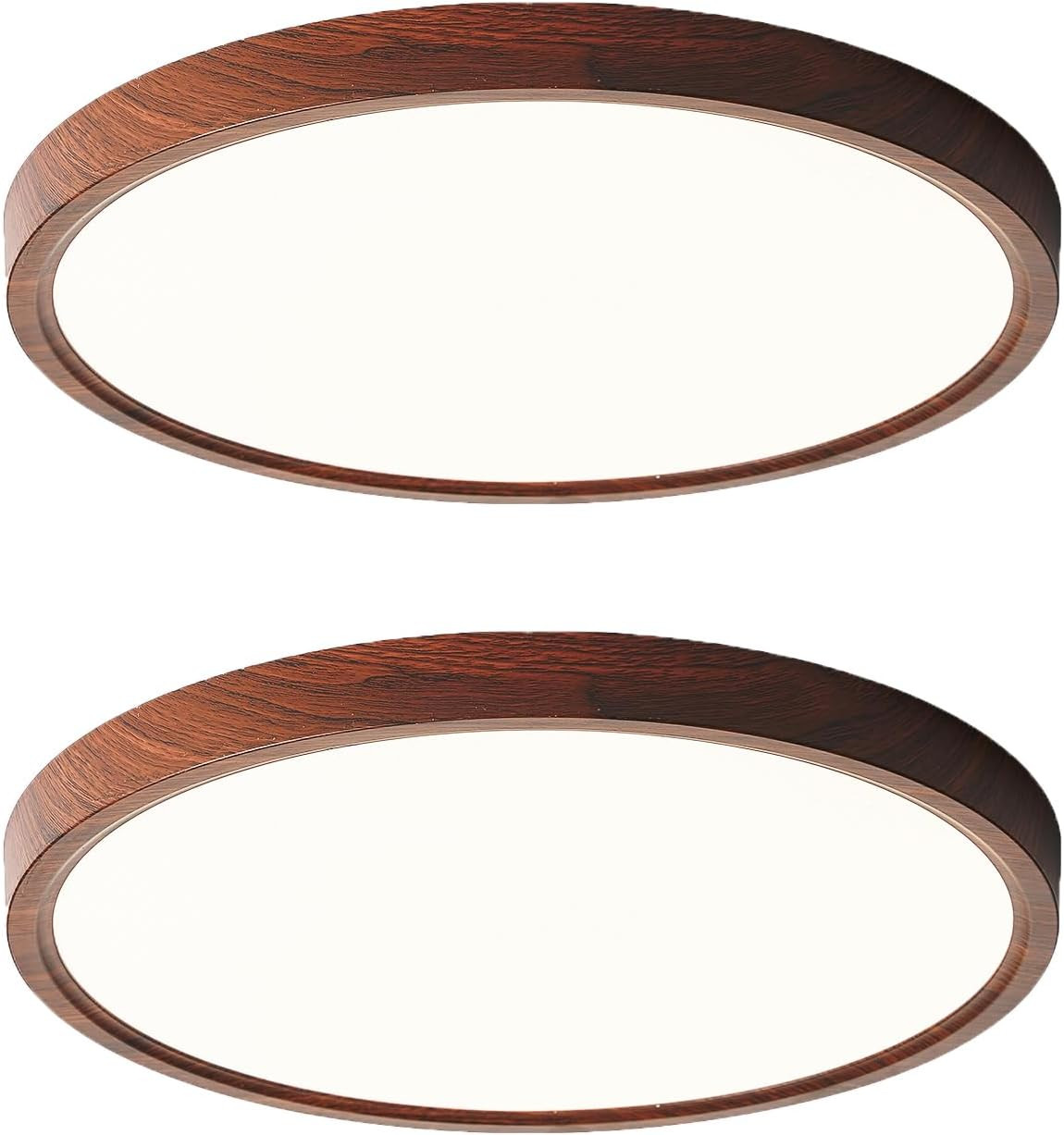 Dimmable Walnut Wood Ceiling Light Fixture - 16" Round LED 2 Pack gallery