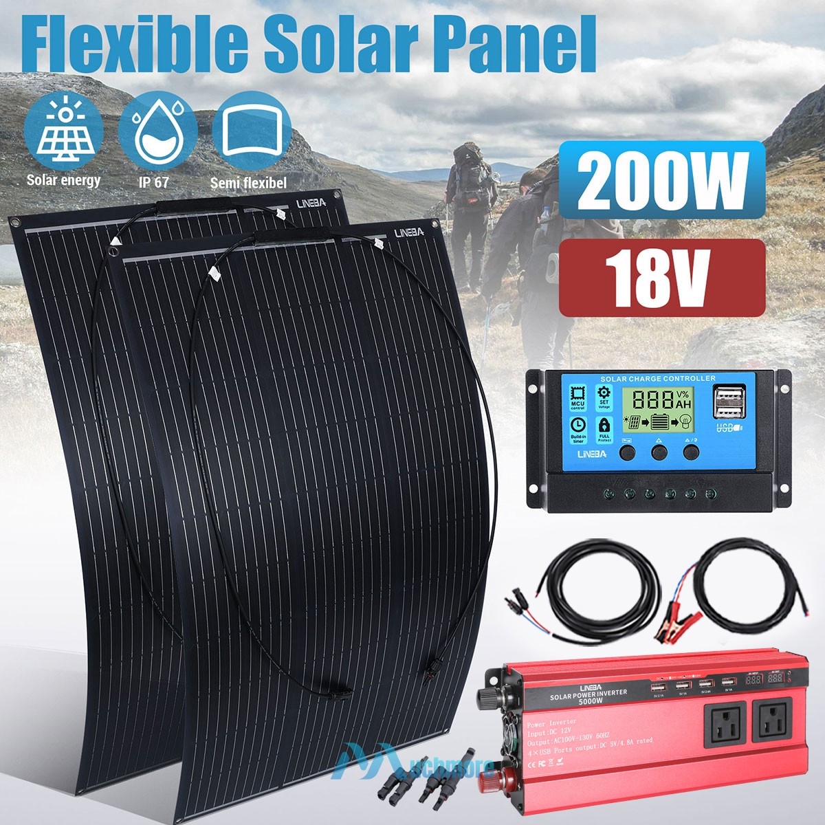 Solar Power Generator 100W 200W Solar Panel & Controller Kit with 5000W Inverter gallery
