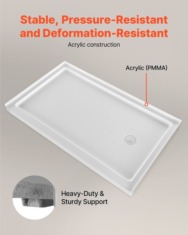 Shower Pan, 60 L x 36 W Single Threshold Shower Base, Rectangle Acrylic & PVC gallery