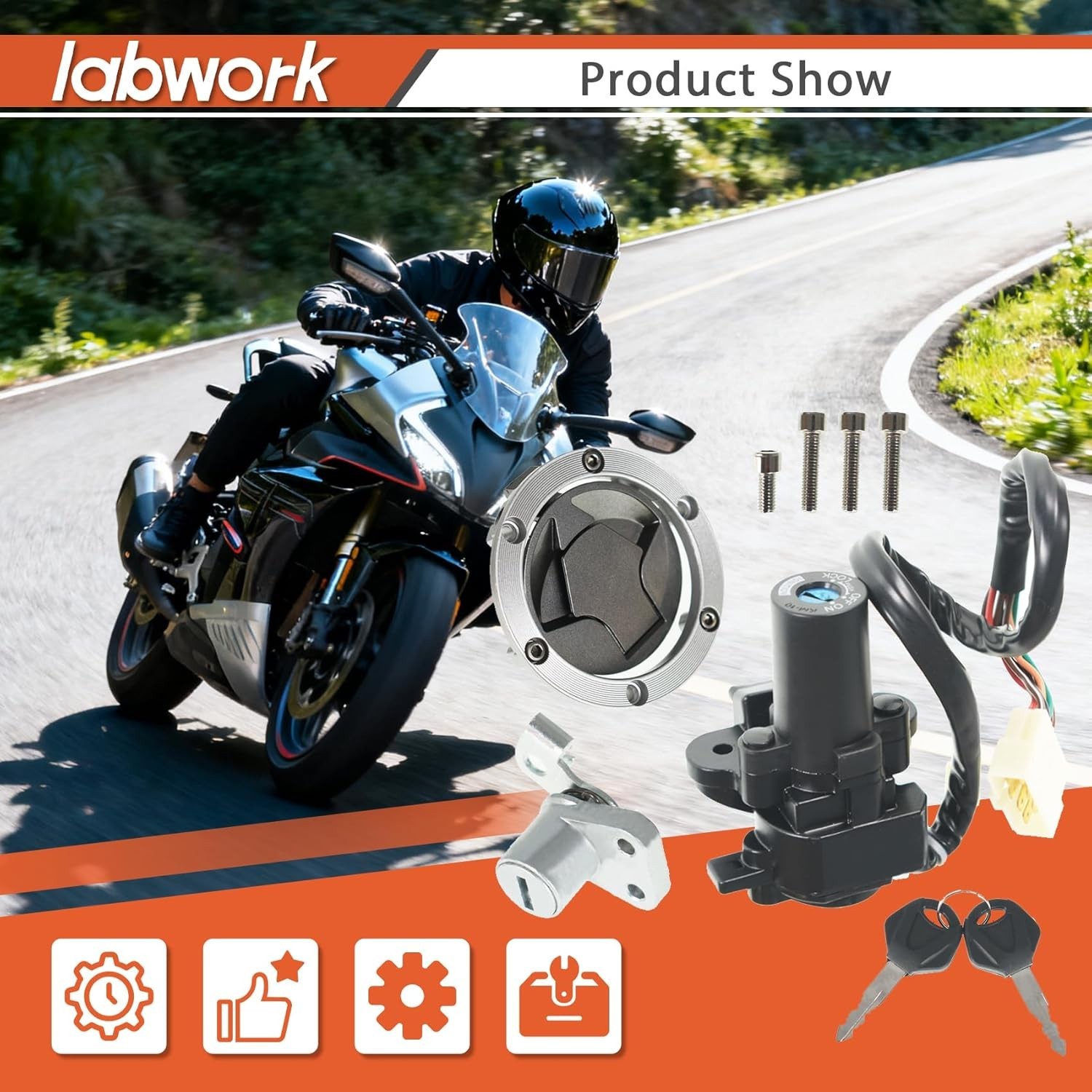 Motorcycle Ignition Switch Lock Key Fuel Cap Replacement for Kawasaki EX250J gallery