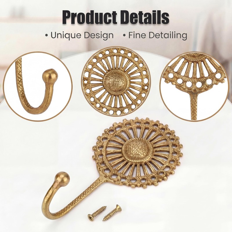 IndianShelf Solid Brass Boho Decorative Wall Hooks - Holds Up to 33 lbs - Vin... gallery