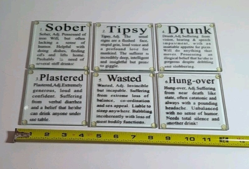 THE STAGES OF DRINKING GLASS FUNNY STACKABLE BAR COASTER SET (6) gallery