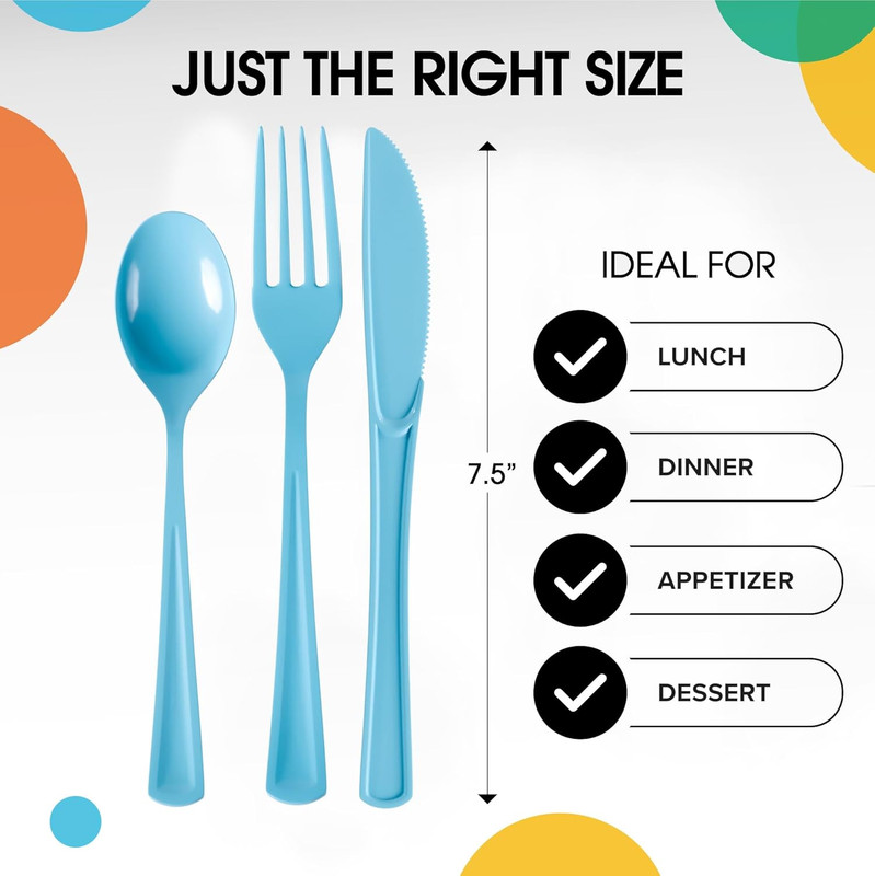 Party Solids Light Blue Plastic Silverware Heavy Duty 150 Pieces Light Blue Disp gallery
