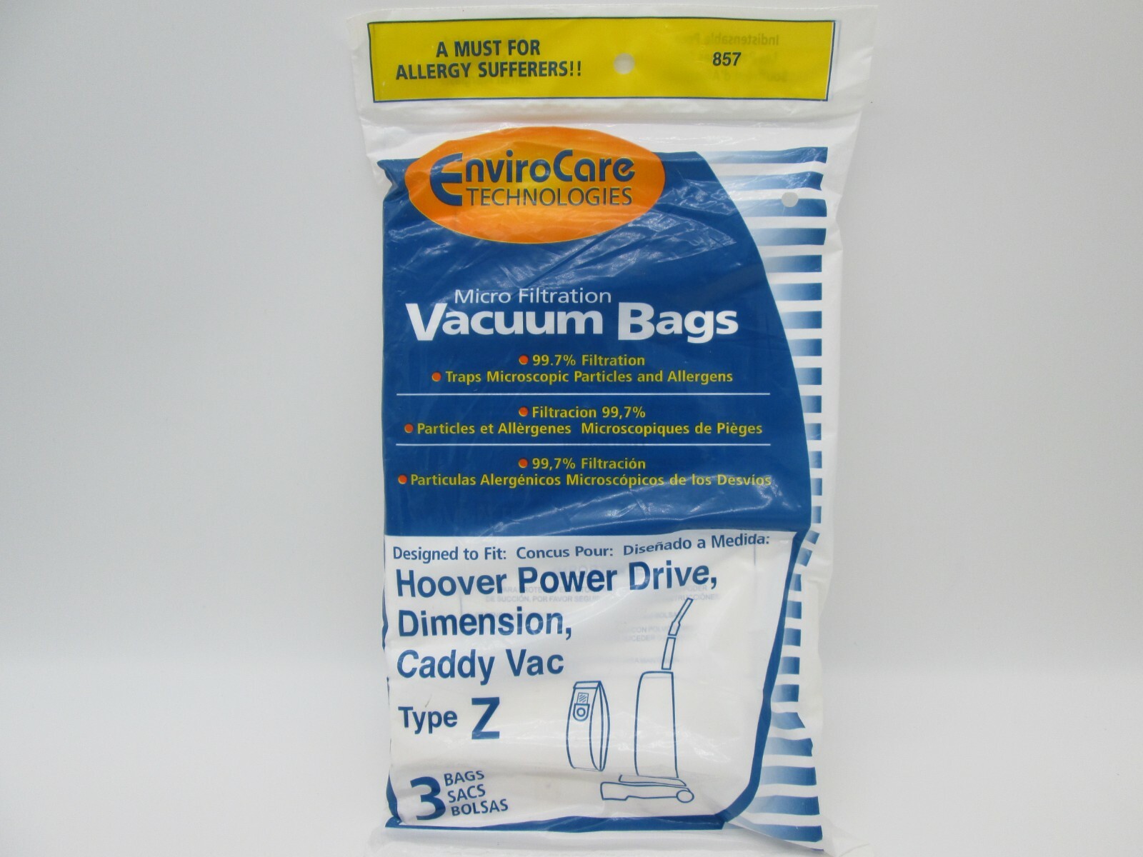 Enviro Care Technologies Micro Filtration Vacuum Bags Hoover Type Z 3 pack 857 gallery