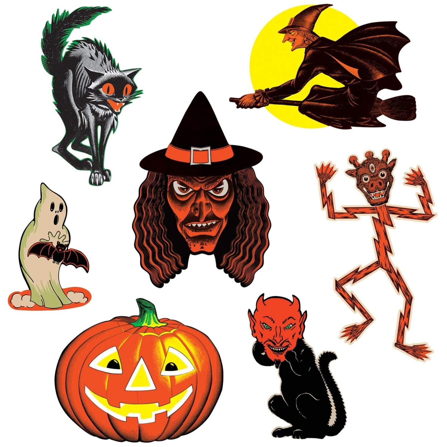 Vintage 7-Piece Halloween Cutouts Set - Spooky Decorations for Parties gallery