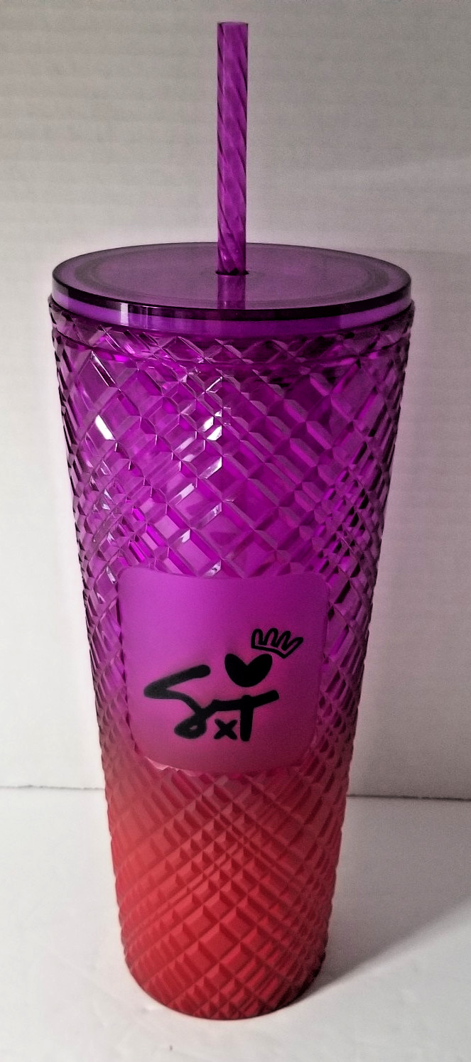 Starbucks Purple Pink Gradient Studded Tumbler Cup w/ Lid & Straw 24oz NEW gallery