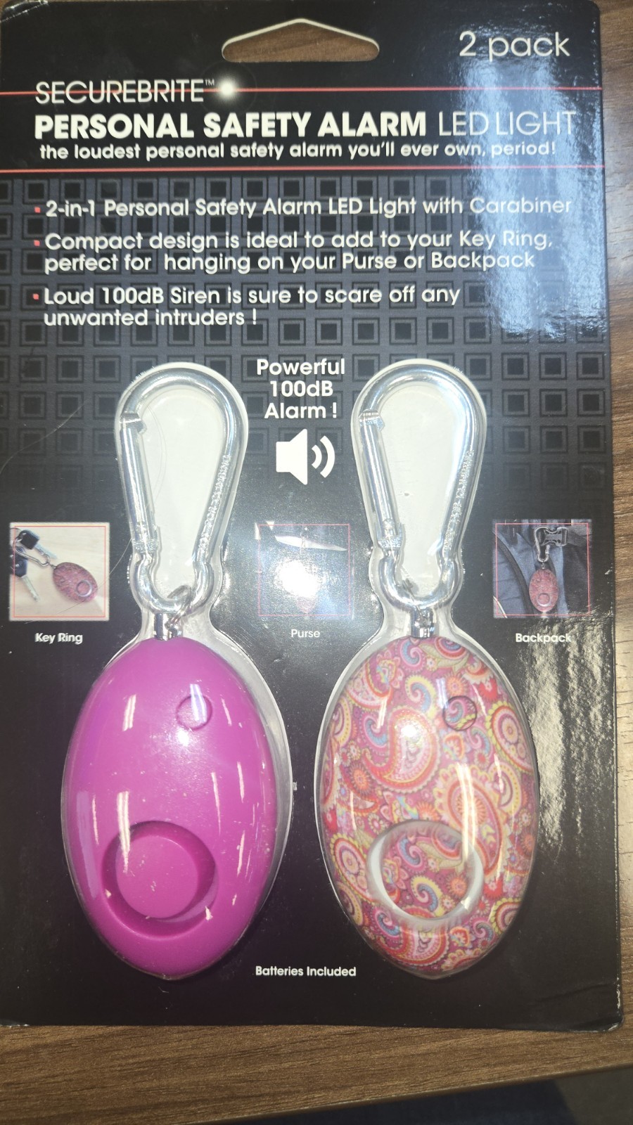 Securebrite Personal Safety Alarm LED Light 2 pack Blue Paisley 100DB Free Ship gallery
