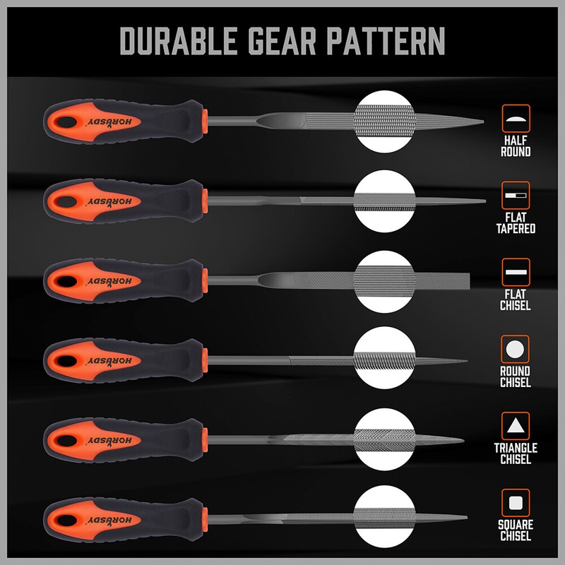 6PC Needle File Set Flat Square Triangular Round Half-Round Strength Roll Pouch gallery